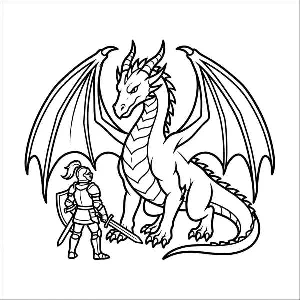 Ein mutiger Ritter steht vor einem großen, majestätischen Drachen