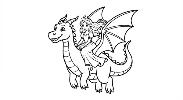 Eine Prinzessin reitet auf dem Rücken eines großen, sanften Drachen