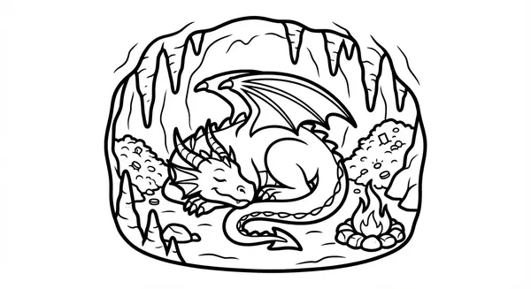 Ein Drache schläft friedlich in seiner gemütlichen Höhle