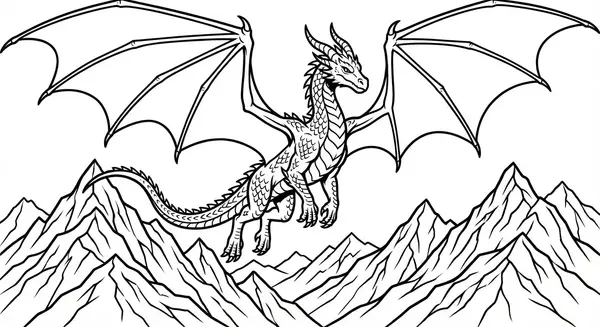 Ein mächtiger Drache fliegt über eine Kette zerklüfteter Berge