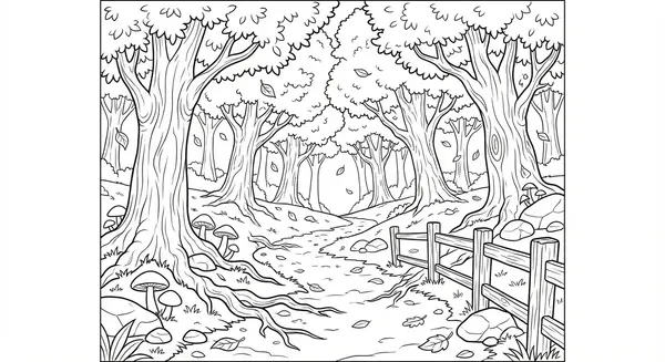 Ein gewundener Pfad durch einen Herbstwald mit Bäumen in leuchtenden Farben