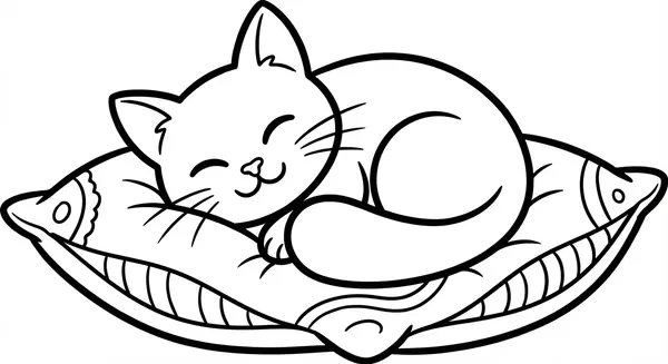 Süße Träume: Eine kuschelige Katze schläft tief und fest auf einem weichen Kissen – ein Bild der puren Gemütlichkeit.