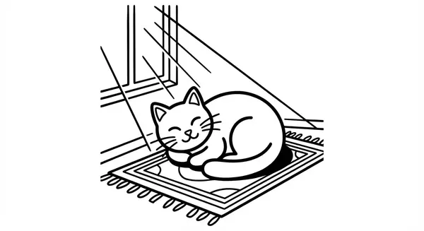 Sonnenanbeter: Eine Katze liegt entspannt in einem warmen Sonnenfleck auf dem Boden und genießt die Wärme.