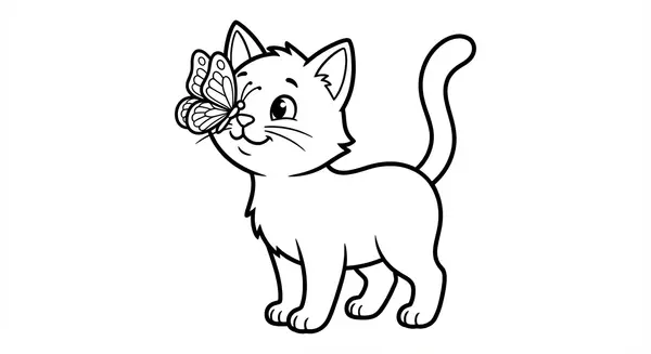 Nasenstüber: Eine überraschte Katze hat einen kleinen Schmetterling direkt auf ihrer Nase sitzen.