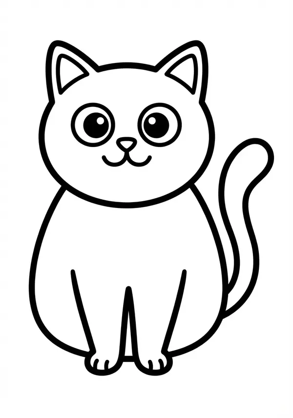 Sitzende Katze: Einfache Umrisse einer Katze, die brav auf ihr Futter wartet – ideal für Kleinkinder.