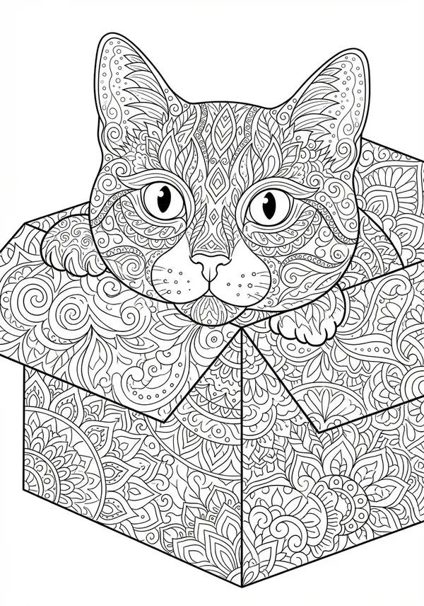 Jugendstil-Eleganz: Ein Katzenporträt in einem Rahmen aus fließenden Linien und floralen Elementen à la Art Nouveau.