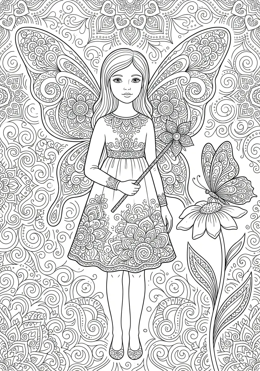 Kunstvolles Feen Mandala mit unzähligen feinen Details