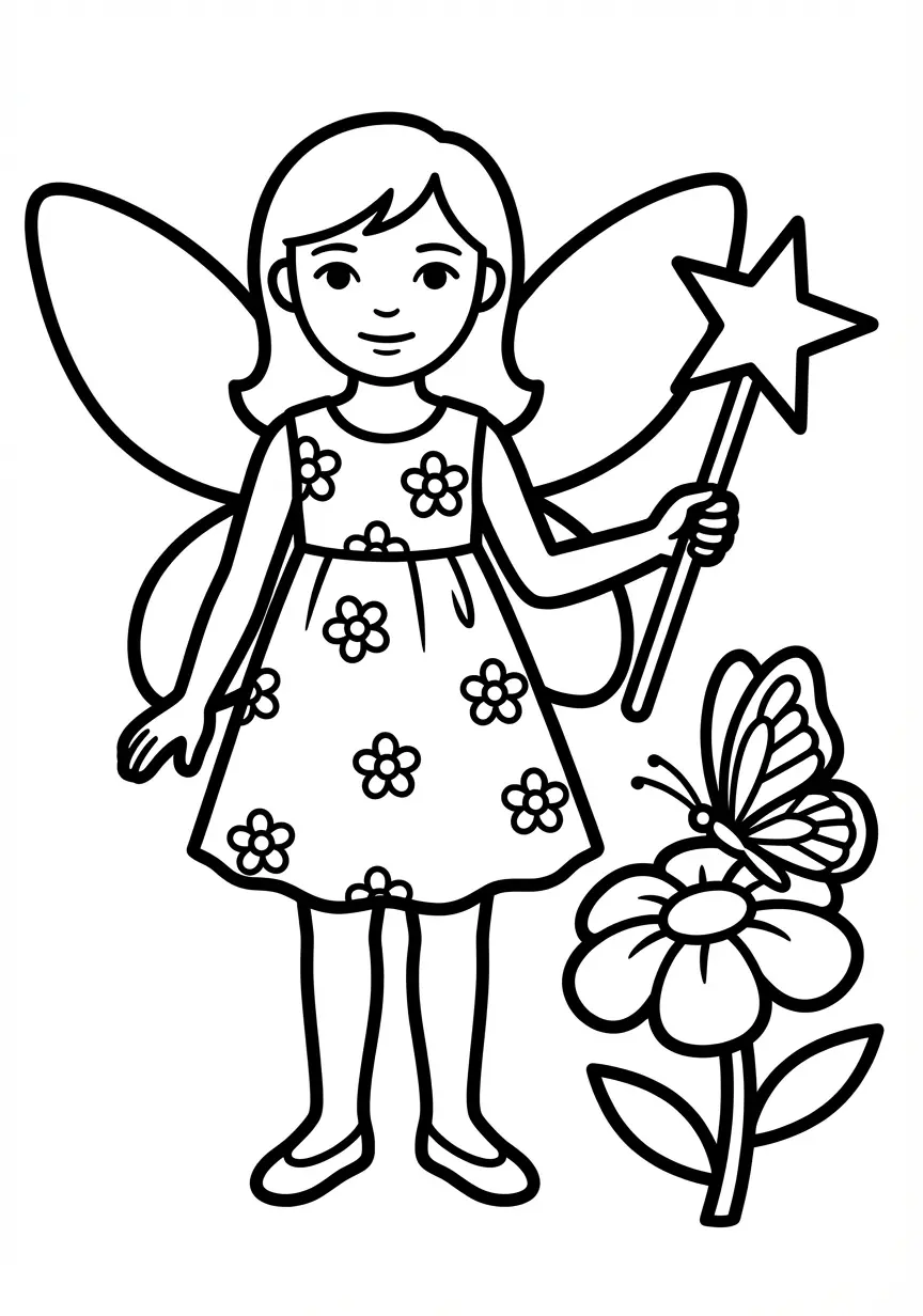 Junge Fee mit Zauberstab und einem Schmetterling