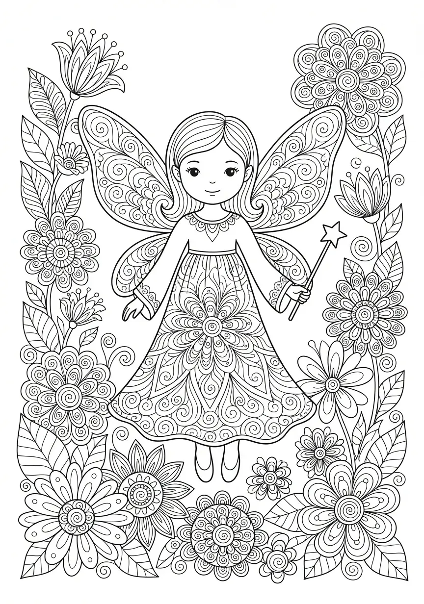 Komplexes Feen Mandala mit filigranen Blumenranken