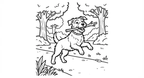 Ein Hund holt einen Stock im Park