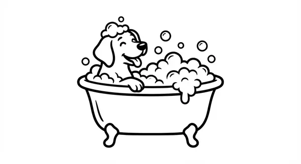 Ein Hund nimmt ein Bad mit Blasen