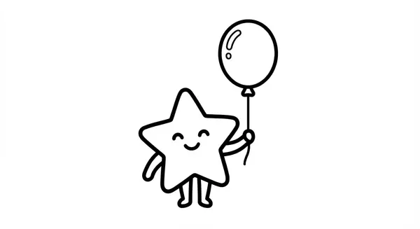 Ein glücklicher kleiner Stern hält einen Ballon