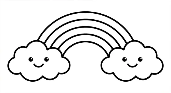 Ein kleiner Regenbogen mit lächelnden Wolken