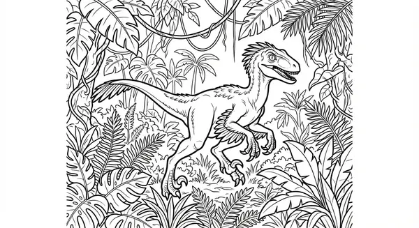 Ein Velociraptor, der durch dichtes Dschungelgestrüpp rennt