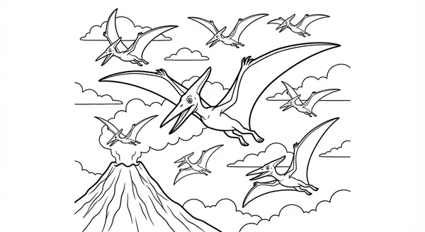 Pterodactylus am prähistorischen Himmel schwebend