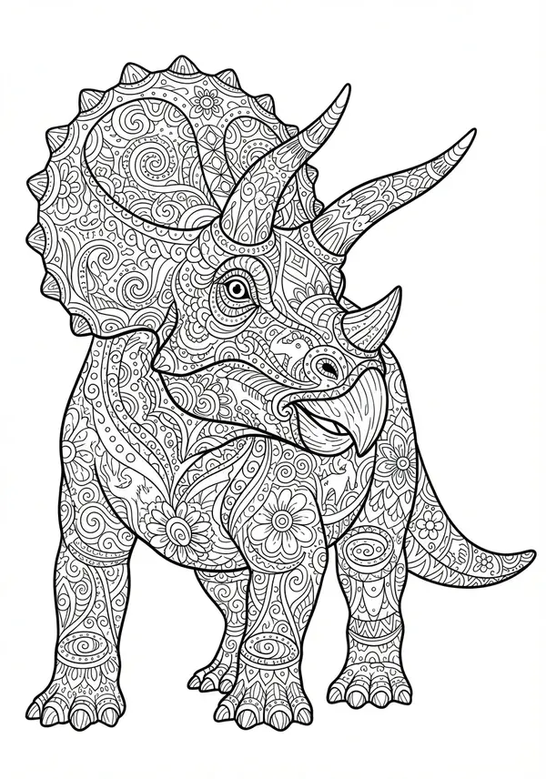 Ein Pterodaktylus im dynamischen Flug, mit aufwendig gemusterten Flügelmembranen, einem detaillierten Kopf und stilisierten Wolkenformationen mit verborgenen abstrakten Designs.