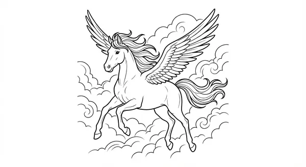 Ein anmutiger Pegasus schwebt durch die Wolken