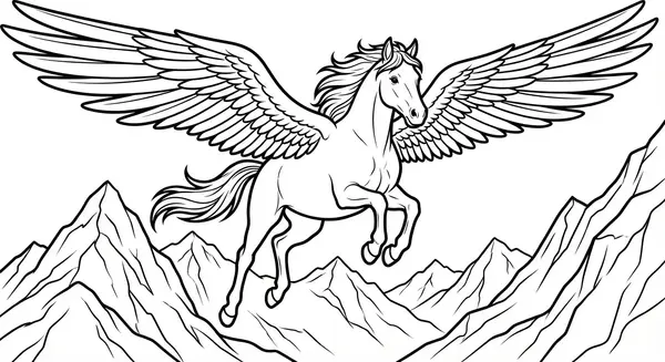 Ein Pegasus fliegt majestätisch über schroffe Berggipfel