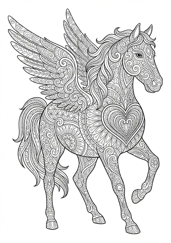 Elementare Kraft: Ein Einhorn, das aus den Elementen besteht – Feuer, Wasser, Erde und Luft vereinen sich in komplexen Mustern zu einer kraftvollen Gestalt.