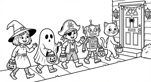 Kinder gehen verkleidet von Haus zu Haus