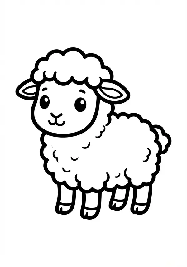 Wolle-Schaf: Ein stehendes Lamm, das wie eine Wolke aussieht – simpel und niedlich.