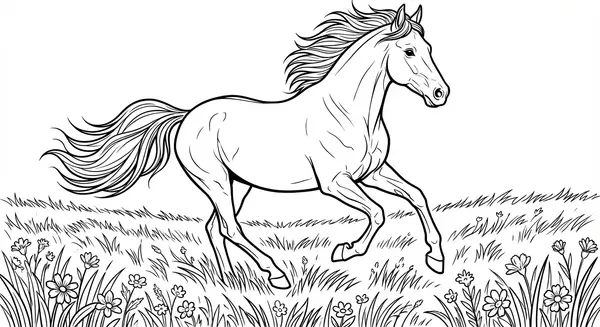 Freiheit pur: Ein wilder Mustang galoppiert voller Kraft und Eleganz über eine weite, sonnendurchflutete Steppe.