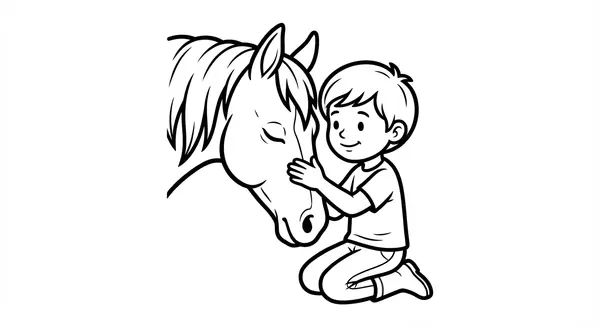 Vertrauen: Ein glückliches Kind streichelt sanft die Nüstern eines großen Pferdes – ein Moment der Freundschaft.