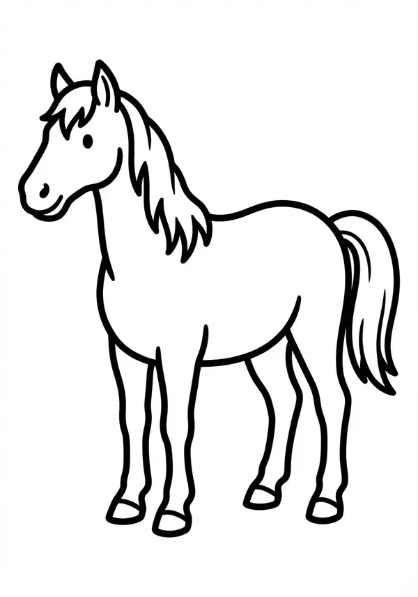 Pferd im Profil: Ein stehendes Pferd mit einfachen Umrissen – ideal, um die Anatomie kennenzulernen.