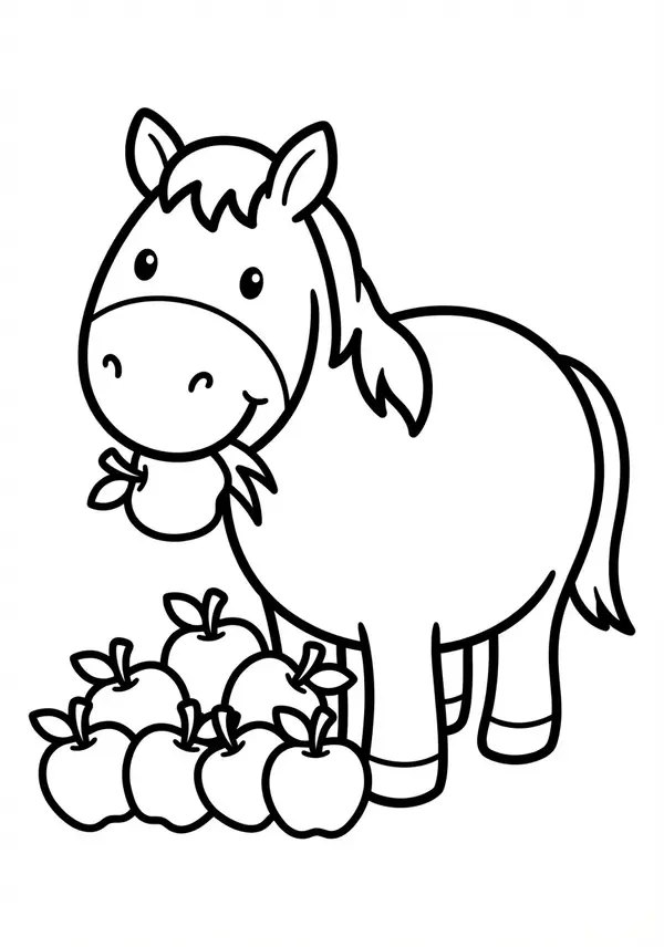 Leckeres Heu: Pferd beim Fressen mit großen Flächen – schnell und einfach bunt zu machen.