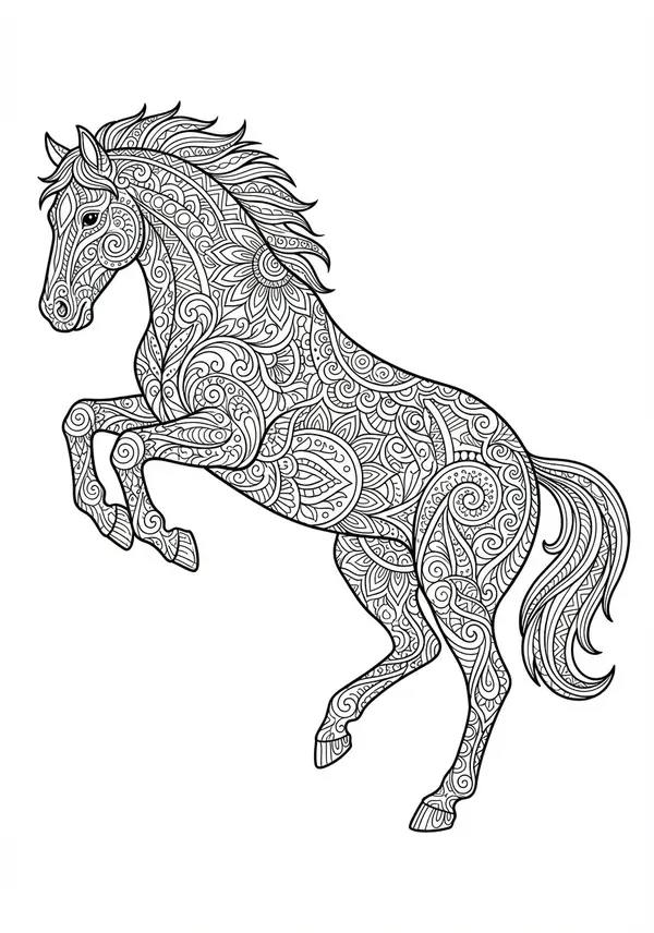 Das große Hufeisen: Ein riesiges Mandala, das Glück und Pferde vereint – mit versteckten Hufen und Schweifen im Muster.