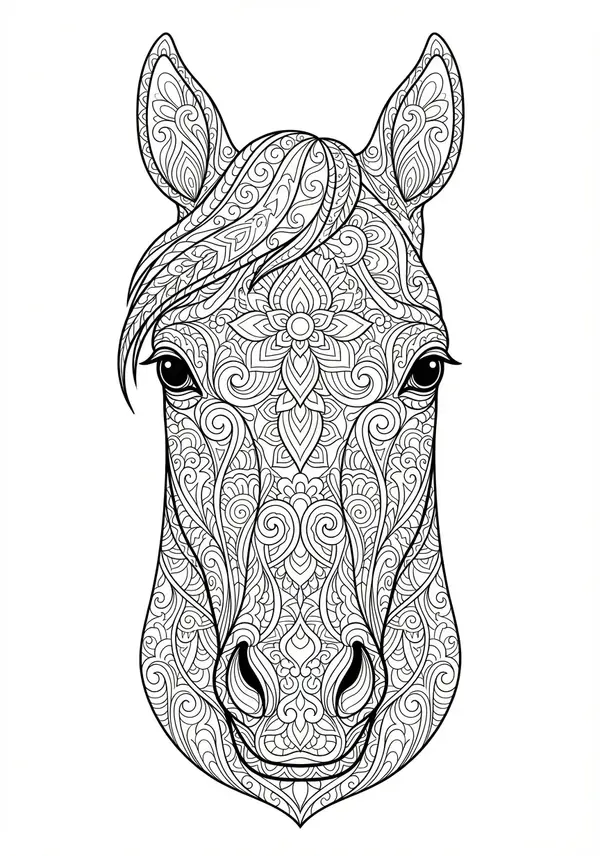 Tanz der Pferde: Zwei ineinander verschlungene Pferdekörper, die aus abstrakten Mustern und Schwüngen bestehen.