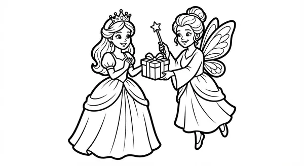 Eine Prinzessin erhält ein Geschenk von einer gütigen guten Fee