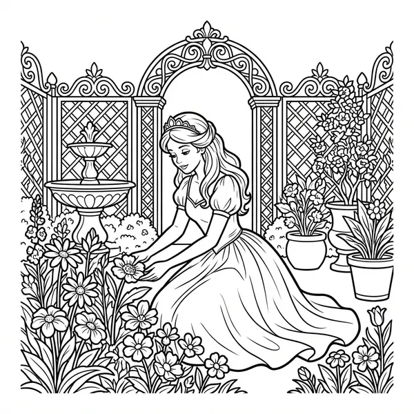 Eine Prinzessin pflegt Blumen in einem königlichen Garten