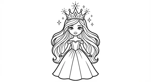 Eine Prinzessin trägt eine funkelnde Krone mit langem, wehendem Haar