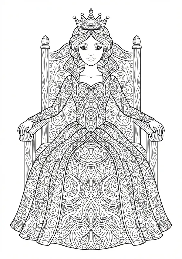 Ein majestätisches Einhorn mit einem spiralförmigen Horn, fließender Mähne und Schweif, alles verziert mit komplizierten geometrischen und organischen Zentangle-Designs vor einem gemusterten Himmels Hintergrund.