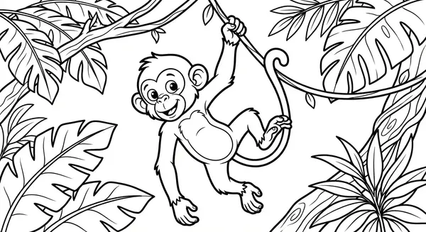 Ein neugieriger Affe schwingt durch Bäume