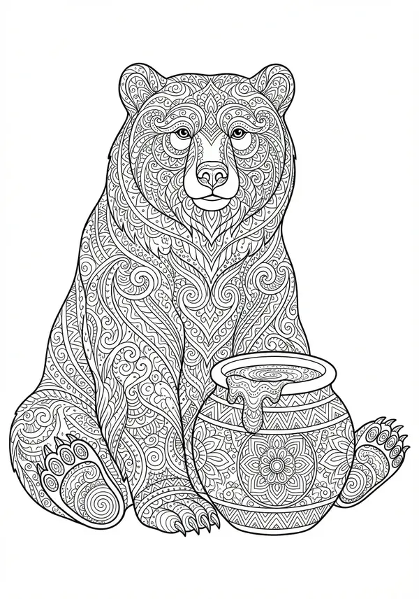 Das Profil eines kraftvollen Wolfes, sein Fell dargestellt mit einer fließenden Anordnung abstrakter organischer Muster, die nahtlos mit stilisierten Waldelementen wie sich verschlingenden Ästen und versteckten Blättern verschmelzen, umgeben von einem Heiligenschein aus geometrischen Sternen.