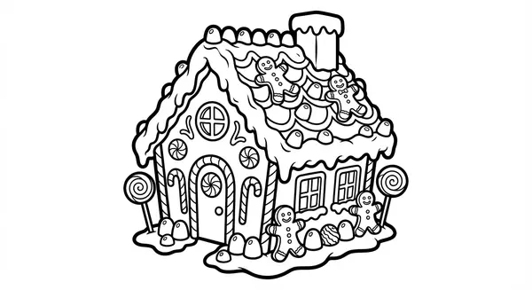 Leckeres Lebkuchenhaus, reich verziert mit Zuckerguss, Bonbons und Zuckerstangen – fast zu schön, um es nur auszumalen.