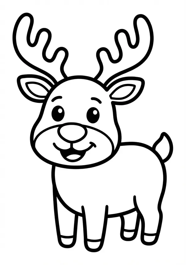 Freundliches Rentier mit großer roter Nase – ein simples Motiv zum Liebhaben und Ausmalen.