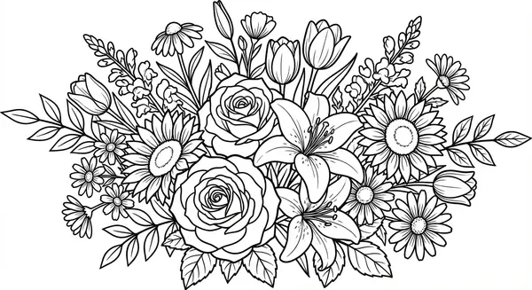 Ein Strauß verschiedener blühender Blumen