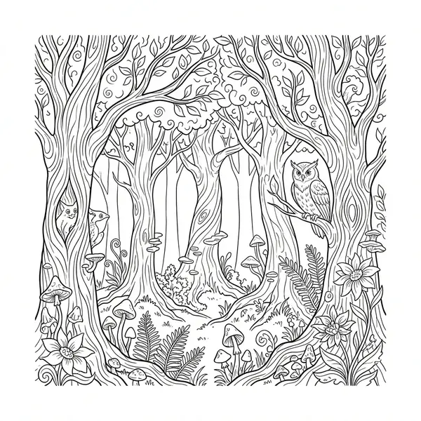 Ein mystischer Wald mit hohen Bäumen und verborgener Flora