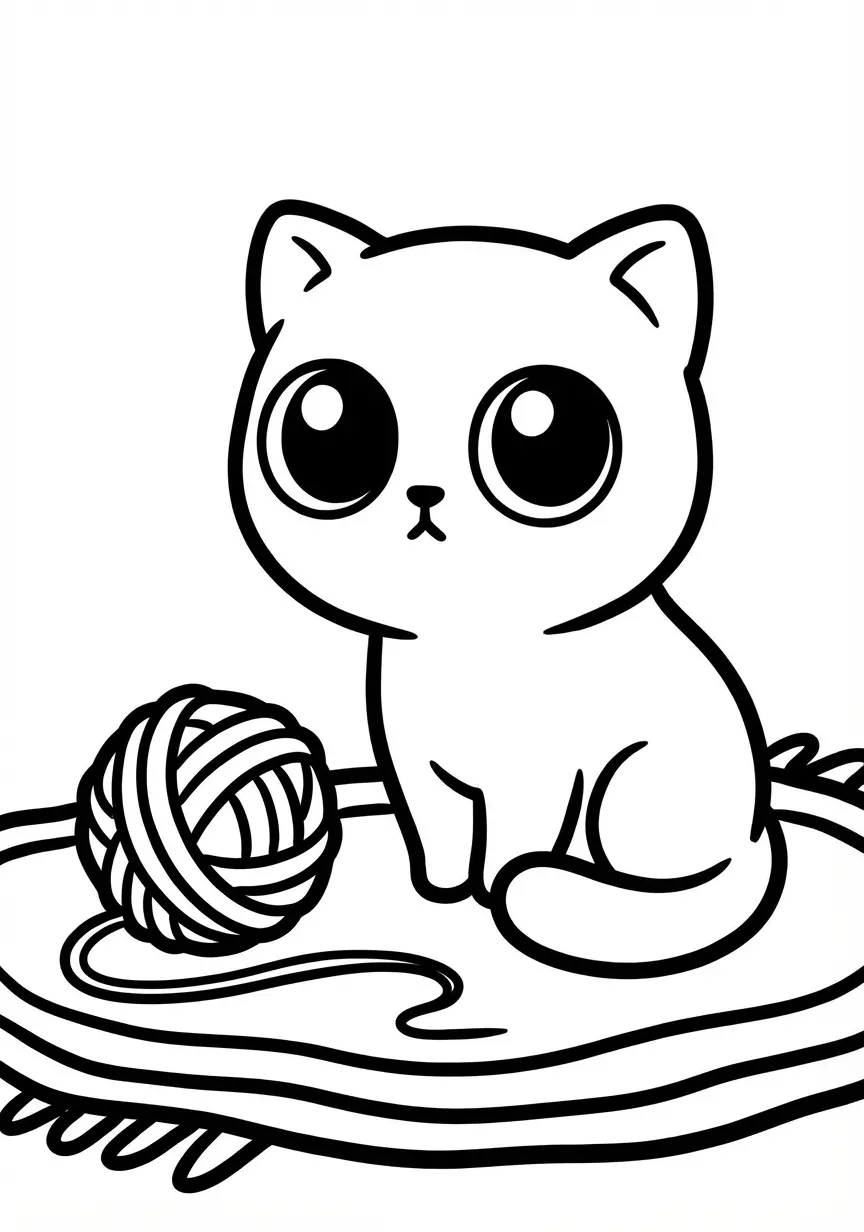 Süßes Kätzchen spielt mit einem riesigen Wollknäuel