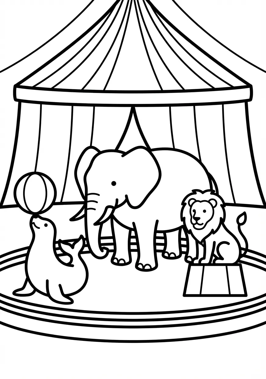 Lustige Zirkusfreunde Elefant, Löwe und Seehund