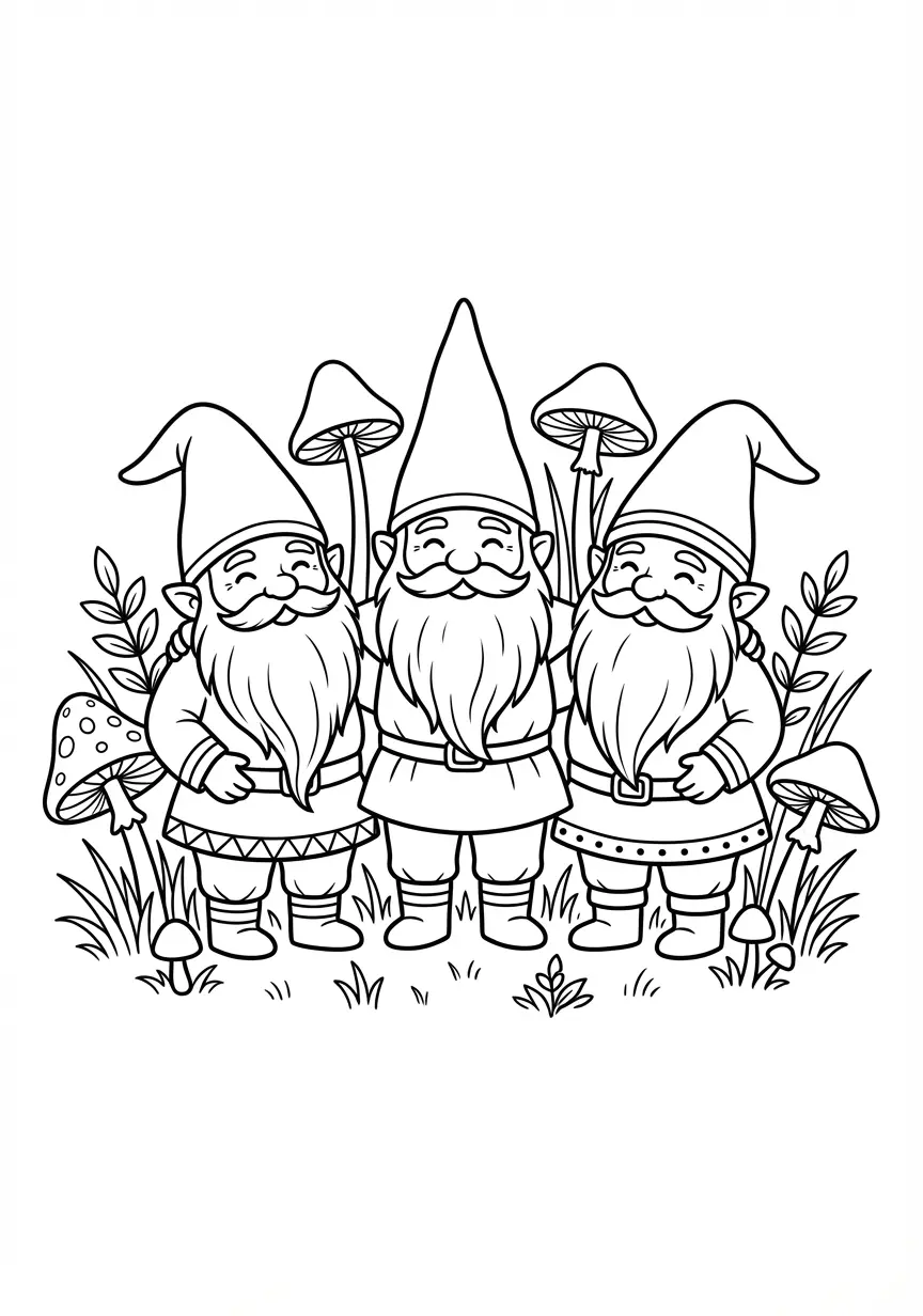 Drei bärtige Wichtel auf ihrem Waldspaziergang