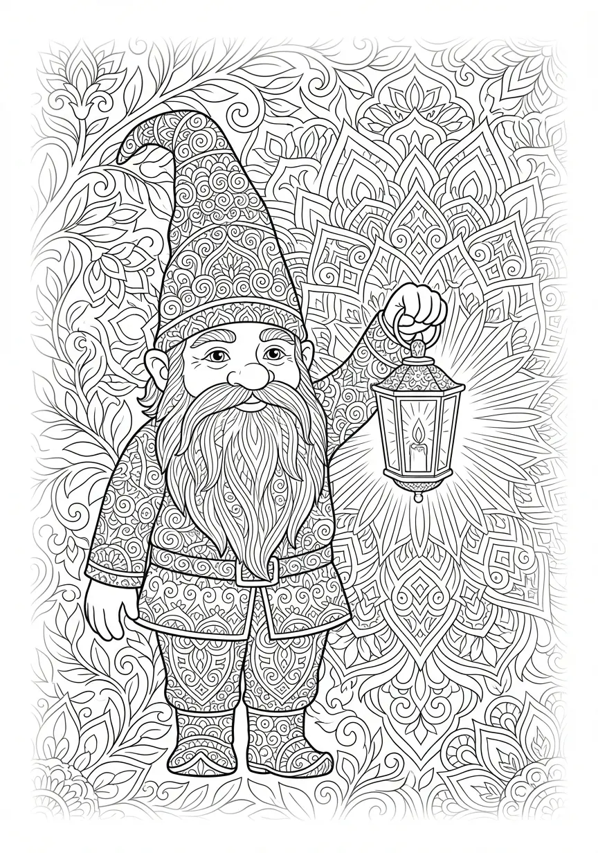 Kunstvolles Wichtel Mandala mit einer filigranen Laterne