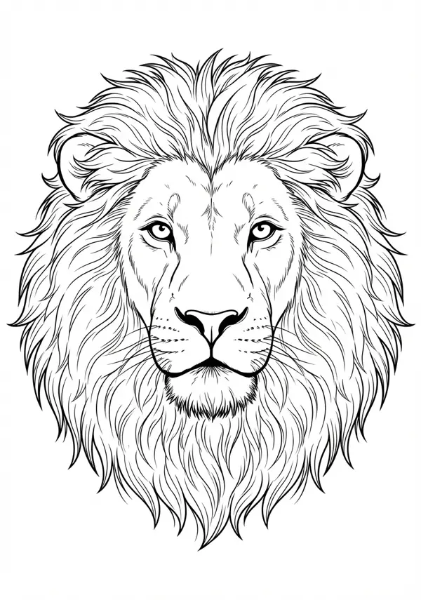Ausgewogene Malvorlage eines Löwenporträts mit einer detailreichen Mähne für ein ansprechendes Erlebnis