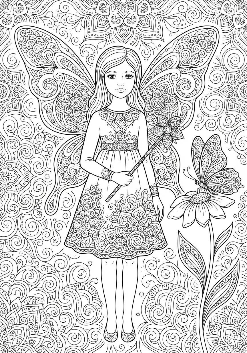 Kunstvolles Feen Mandala mit unzähligen feinen Details