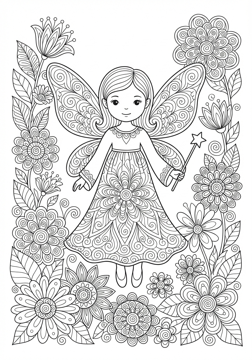 Komplexes Feen Mandala mit filigranen Blumenranken