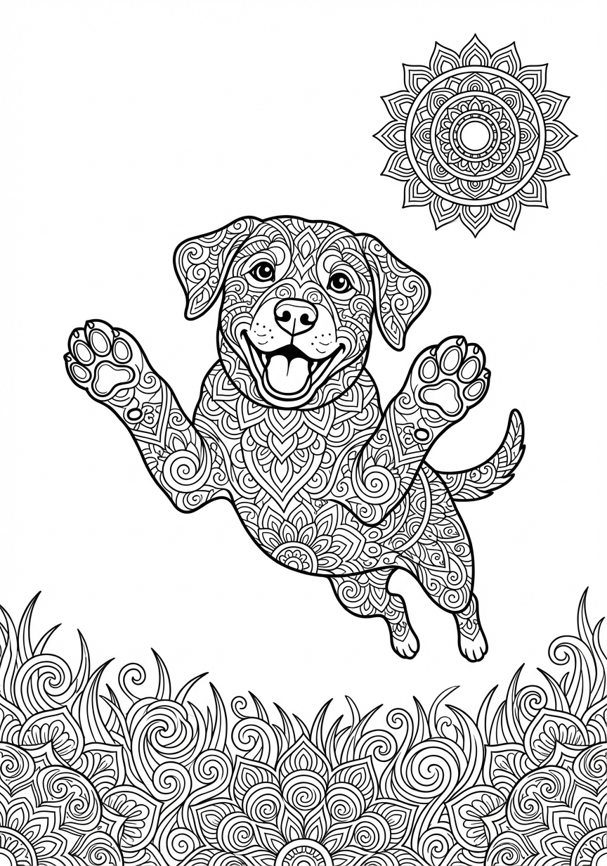 Filigranes Hund Mandala mit vielen kleinen Details