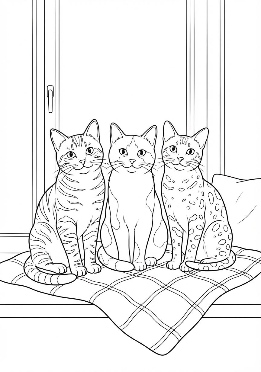 Drei Katzenfreunde mit ausgewogenen Mustern zum Kreativwerden